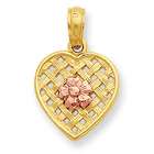   14K ROSE AND YELLOW GOLD WOVEN HEART WITH PINK FLOWER HEART CHARM