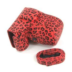  Red / Leopard Print Leather Camera Case for SONY NEX C3 