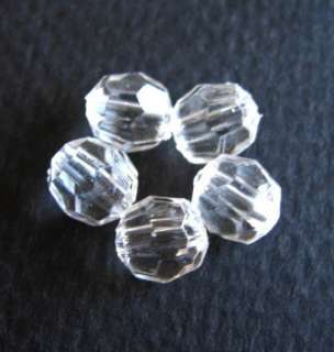 100 Faceted Plastic Acrylic Loose Beads, CLEAR 8mm  