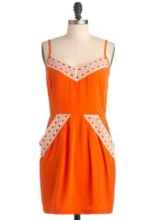Two to Tangelo Dress   Short, Orange, White, Solid, Pockets, Trim 