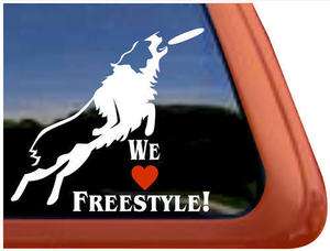 WE LOVE FREESTYLE Frisbee Disc Dog High Quality Vinyl Window Decal 