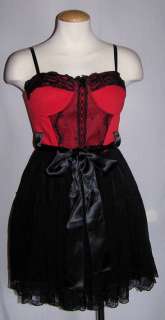 BLACK~RED FRENCH BUSTIER CORSET DRESS~GOTH~STEAMPUNK~S  