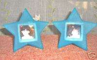 STAR SHAPED PICTURE FRAMES 2 PHOTO HOLDERS TURQUOISE  