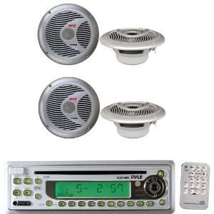  Speaker Package   PLCD10MR AM/FM MPX In Dash Marine CD/ Player w 