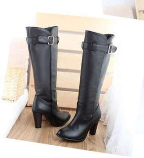Women PU leather high heel knee boots shoes US5 10.5 #6  