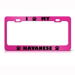 Havanese Dog Pink Animal Metal license plate frame Tag Holder
