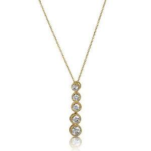   Vermeil Graduated 5 Stone CZ Drop Pendant w/ Chain Necklace Jewelry