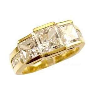 14k Yellow Gold, Fancy Ladys Three Stone Ring with Princess Cut 