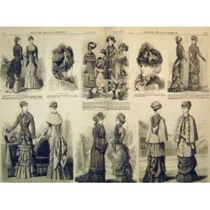  1880 Womens Fashion Dresses Bonnet Toilette Costumes