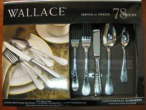 Wallace Hammered 78 Piece Set Service for 12 People Stainless Steel 