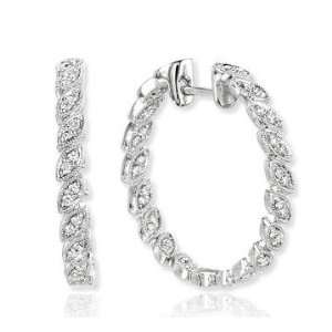    14k White Gold Pave 1/2 Carat Diamond Hoop Earrings Jewelry