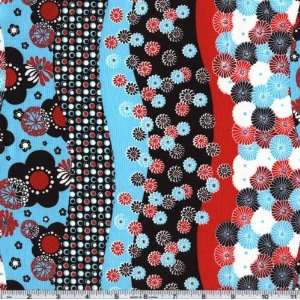 44 Wide Kawaii Asian Ribbon Floral Stripe Licorice Fabric By The 