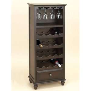  Wood Espresso Wine Rack with Drawer Holds Glasses and 16 