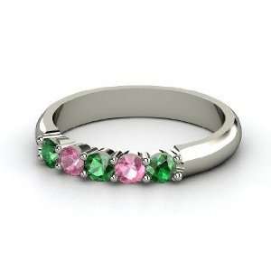 Quintessence Ring, Sterling Silver Ring with Emerald & Pink Tourmaline