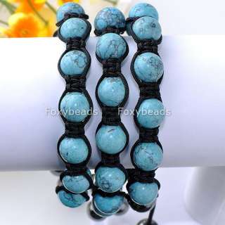 Woven Blue Howlite Turquoise Macrame 12mm Disco Ball Beads Bracelet 