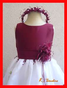072 Burgundy Flower girl dress wedding 2 4 6 8 10 12  