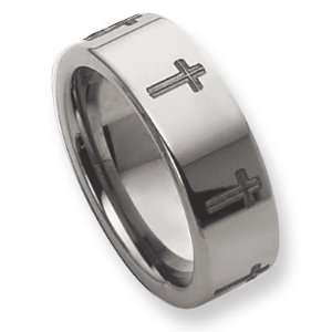  8mm Flat Tungsten Ring with Laser Crosses/Tungsten Carbide 