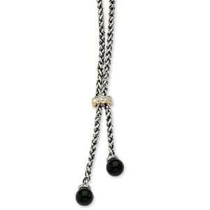   Silver and 14k 9mm Onyx/1/20ct Diamond Lariat 18in Necklace Jewelry