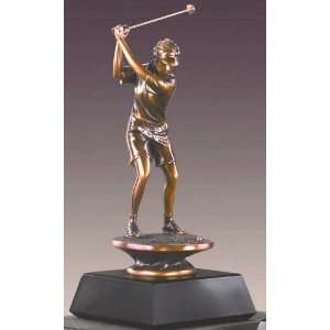 Bronze Sculpture Female Golfer   16 Tall x 7.5 Wide   Woodtone Base 