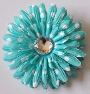 Blue Polka Dot Gerbera Daisy Silk Flower Brooch Pin  