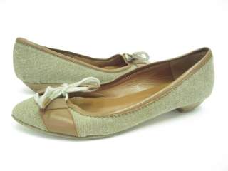 TARA JARMON Tan Brown Canvas Bowtie Flats shoes 36 6  