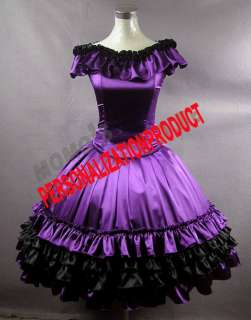   Purple Satin Cosplay Knee Length Ball Gown bodice & Skirt 2pcs  