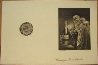 1920 Moet & Chandon Champagne AD Menu w/Pierrot Clown  