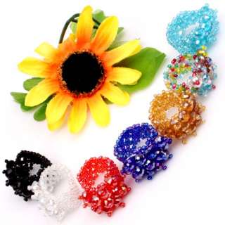   Colors Faceted Crystal Beads Stretch Ring Adjustable 16 Options  