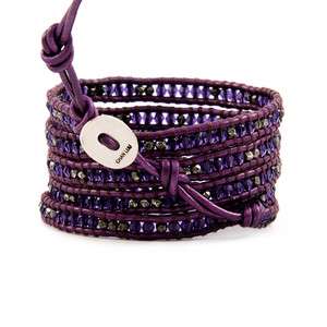 Chan Luu Purple Velvet Leather Crystal Wrap Bracelet  