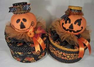 Primitive Folk Art Halloween Fall Pumpkin Jack O Lantern Paper Mache 