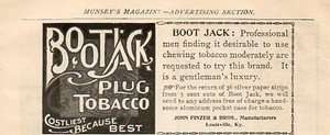 Tobacco Boot Jack Plug John Finzer Louisville KY Vintage Print Ad 1898 