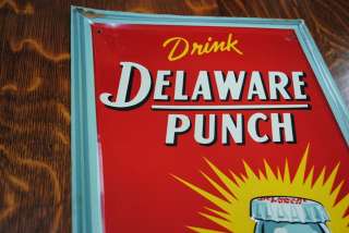 LG vertical Antique Vintage embossed Delaware Punch Soda advertising 