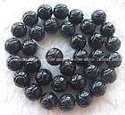 12mm Black Onyx Carved Round Beads 15.5