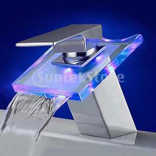 LED 3 Color Change Waterfall Kitchen Faucet Mixer Tap  