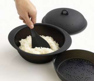 Mastrad Orka Silicone Microwave Rice, Grain Cooker / Steamer Black 