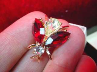   DODDS MARQUISE CRYSTAL INSECT PIN Bug BROOCH In Box RED & CLEAR  