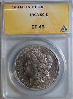 1893 CC MORGAN DOLLAR ANACS EF/AU 45 NICE  