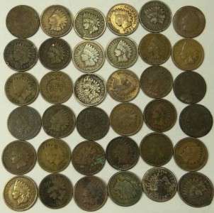36 INDIAN HEAD LOT   36 RARE BRONZE CENTS 1800s & 1900s (READ 