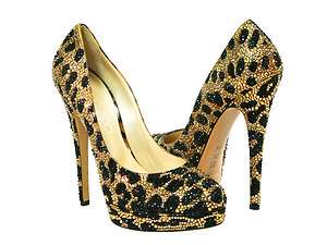 Casadei Leopard Two Tone Black Gold Full Crystal Shoes   NIB  