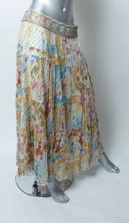BCBG Max Azria Multi color Printed Embellished Waist Maxi Skirt S 