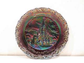 VINTAGE CARNIVAL ROUND GLASS CHRISTMAS PLATE DISH ART  