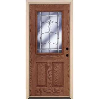   Medium Oak Prehung Left Hand In swing Patina Half Lite Fiberglass Door