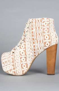 Jeffrey Campbell The Lita Shoe in Beige Lace and Tan Macrame 