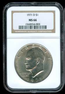 1971 D IKE DOLLAR $1 NGC MS66 2ND FINEST GRADED  