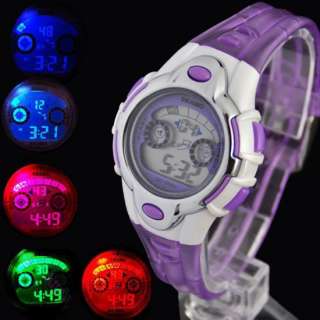 Color light LED Digital Sport Watch Lady/Girl Crystal Purple Women 