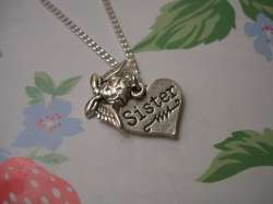 Sister Guardian Angel Heart Love Charm Silver Necklace  