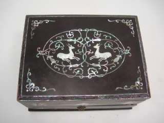 TWO OLD CHINESE BOXES, LACQUERED WOOD BOX W MOP & WOOD JEWELRY BOX 