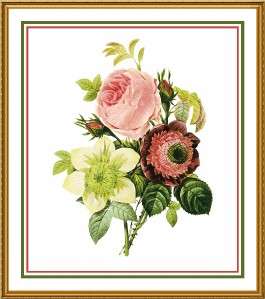 Flower Illustration Spring Bouquet Redoute Counted Cross Stitch Chart 