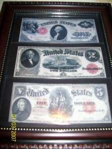 1917 $1 & $2 1907 $5 United States Note(Framed Replicas)Legal Tender 