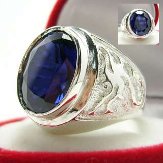  lab Blue Sapphire symbol of the Dragons mens ring size 8 14  